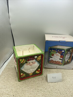 New Seasonal Elements ''Winter Frolic'' Ceramic Crock Santa Clauss Candle/Jar. 712