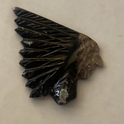 Indian Head & Feathers Shape Crystal Stone Black & Brown Jasper 2  H X 2.25  W
