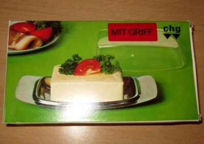 NEU Butterdose mit Griff chg Edelstahl 18/8 Stahl new butter dish Butterglocke