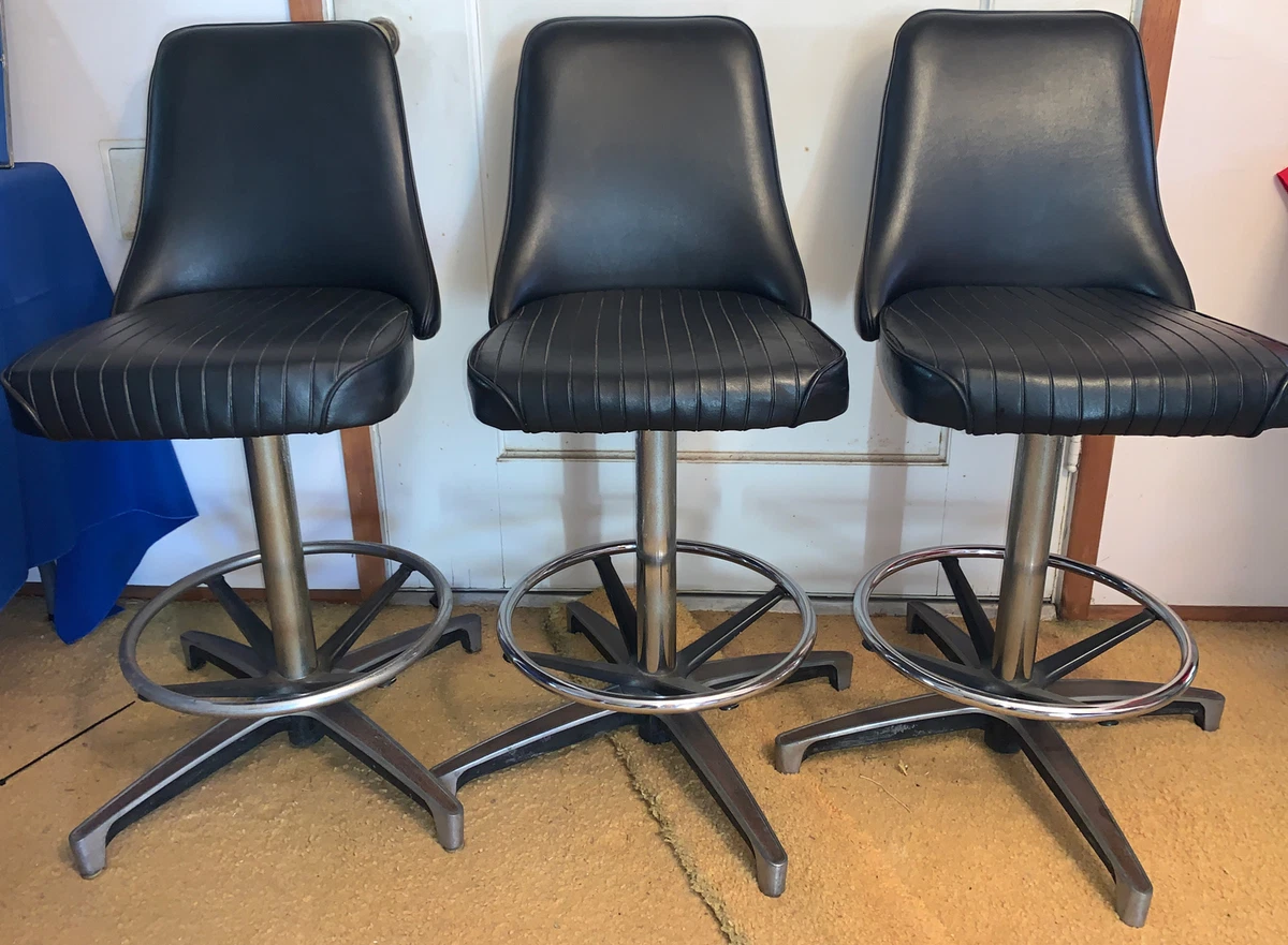 3 Vintage MCM Chromcraft Chrome Vinyl Swivel Bar Stools 24 Seat Height Pickup