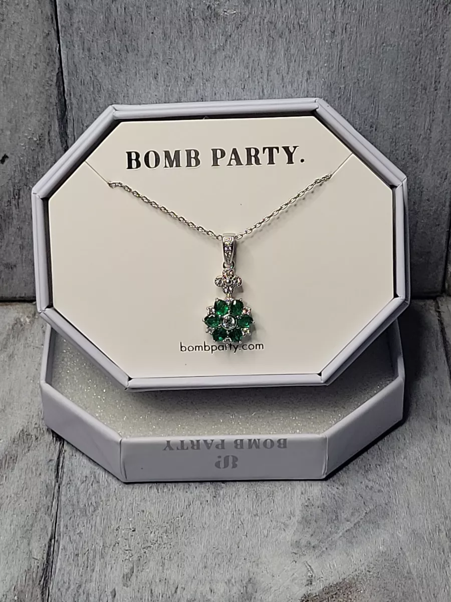 BOMB PARTY RBP3410 NECKLACE “ SEEING STARS ” LAB-CREATED EMERALD/RHODIUM  PLATING