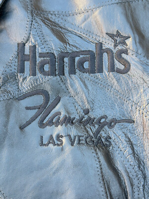 Vintage Harrahs Flamingo Las Vegas Men's Black Leather Jacket Size M.