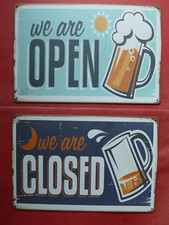 Birra - Birra - Birra: "Open & Closed" 2 targhette in latta retrò 30 x 20 cm ciascuna /NUOVE