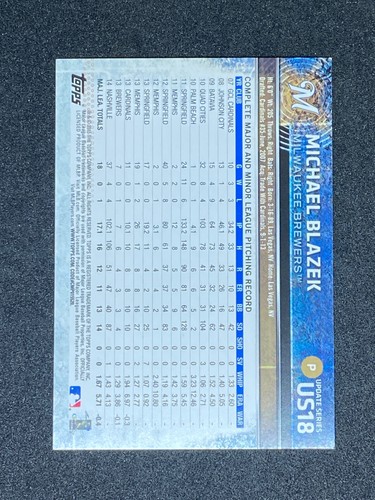 Michael Blazek Milwaukee Brewers Signed Auto 2015 Topps Card #US18 ~ COA - Picture 2 of 3