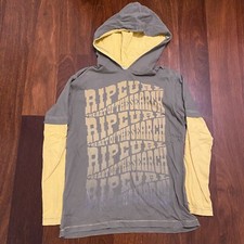 Vintage Rip Curl Long Sleeve Boys T-shirt w/hood Green/Yellow SIZE 14
