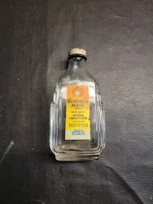 Vintage KITCHEN MAID IMITATION VANILLA Bottle with Paper Label / Art Deco Look