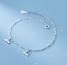 Women Two Fish Tail 925 Sterling Silver Flat Chain Anklet Bracelet 8.25-9.25"