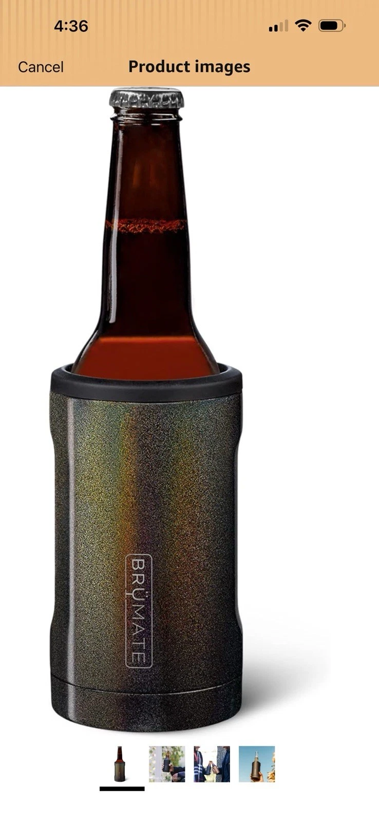 Brumate Hopsulator Bott'l 12 oz Bottle Cooler Drink Holder GLITTER CHARCOAL