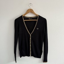 Cardigan Fred Perry x Amy Winehouse con bottoni nero donna UK 8 misto seta