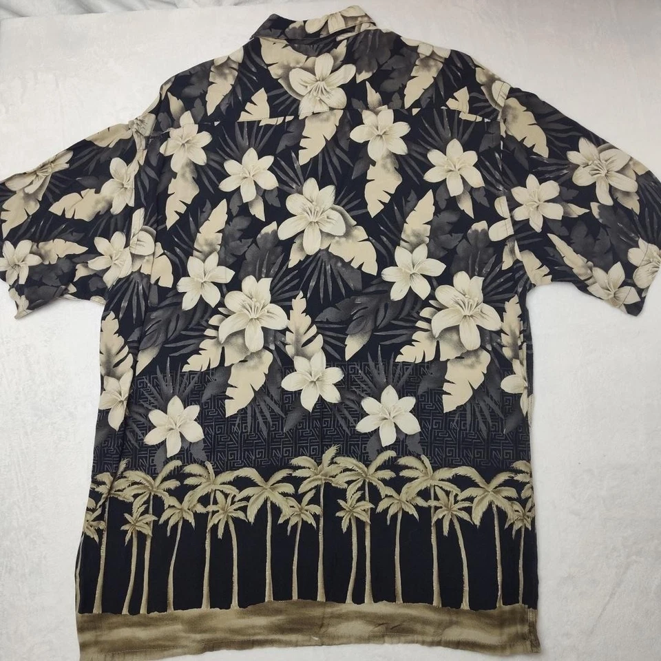 Vintage Pierre Cardin Shirt Mens Large Black Floral Palm Rayon Hawaiian 90s Work - Image 3 of 4