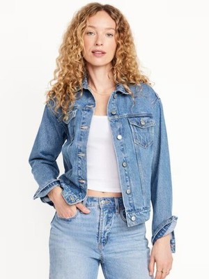 Old Navy Trucker Jacket Denim Jean Classic Medium Wash Blue Womens Size X Small