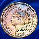 1863 Indian Head Cent Penny Rainbow Toned Obverse & Reverse Vibrant Colors UNC