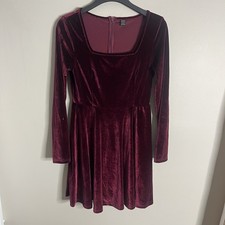 SHEIN Size Medium Maroon Long Sleeve Square Neck Velvet Dress A-Line Mini