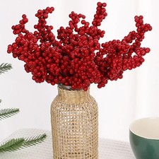 Christmas Artificial Berries Stem Red Holly Berry Fake Flowers Plant for Xmas