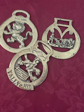 Job Lot 3 Vintage Cast Brass Horse Brasses Tally-Ho Red Lion Stagecoach Carriage