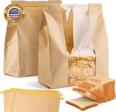24 Bread Bags with Reusable Ties - Homemade Sourdough Bread Storage Bags Brown P