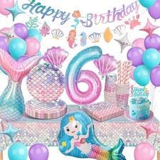 Meerjungfrau Partygeschirr Set Meerjungfrau Geburtstag Deko 6 Jahre Geburtsta...
