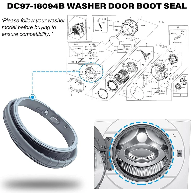 Washer Door Boot Gasket Compatible with Samsung DC97-18094B AP5917067 PS9606239 - Image 4 of 4