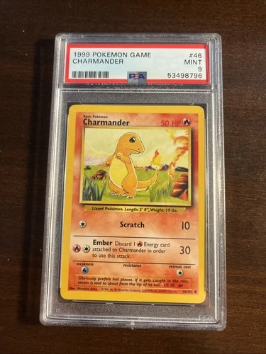 1999 pokemon charmander psa 9 mint 46/102