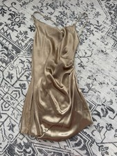 Asos Design Size 10 Gold Silky Designer Dress Sleeveless Lined