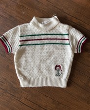 doe-spun vintage short sleeve sweater toddler 18 months white with lion