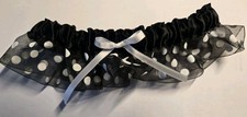 White  Black Polka Dot print garter : Wedding, Prom, Satin,Halloween Costume
