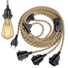 Hanf-Kabel / Textilkabel LEKA, Stecker, Schalter, beige , 8 m, Lampen-Fassung,