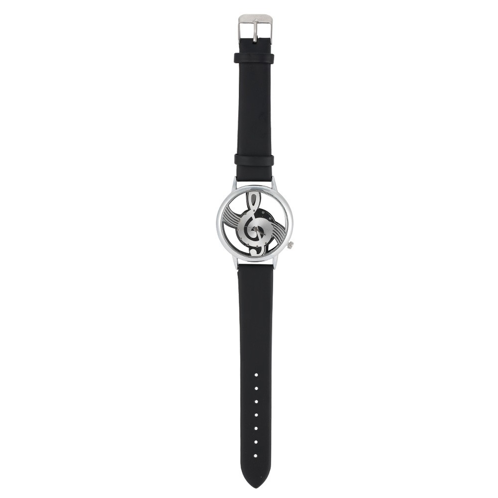 Quartz Analog Couple Watch Round Hollow Musical Note Dial PU Strap Wristwatc CUT