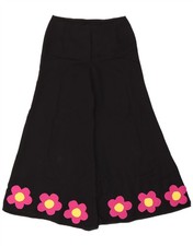 Vintage Womens Flare Casual Trousers W31 L31 Black Floral CC02