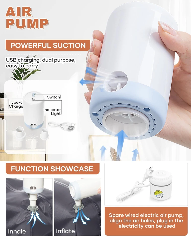 Conjuntos de bagagem a vácuo com bomba e estojo de maquiagem, bagagem de mão de 20 polegadas 22 x 1... - Imagem 2 de 4