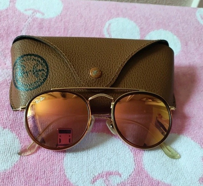 Ray Ban Sunglasses Round Double Bridge Gold Pink Gradient Mirror