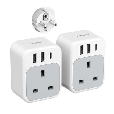 Tessan UK auf Europa Stecker Adapter 2 Stück, USB C Typ E/F Deutschland, grau 