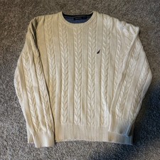 Nautica Cream Cable Knit Crew Neck Sweater - XL