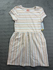 Cat Jack Girls Youth XL 14 Cream Stripe Short Sleeve Knit T-Shirt Dress