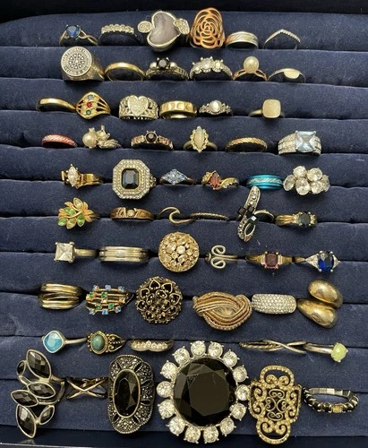 50+ pc ESTATE JEWELRY RINGS LOT Vintage to Modern Costume Fashion Statement