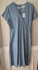 NWT Madewell Indigo Button Wrap Denim Midi Blue Dress Size 10