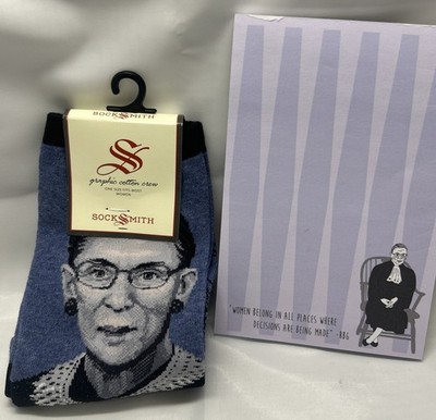 RBG SockSmith Graphic Cotton Crew Ruth Ginsburg and Card Bureau Notepad