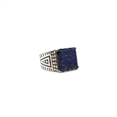 925 Silver Lapis Lazuli Ring Mens Tribal Signet Ring Vintage Jewellery 17.8mm / 56