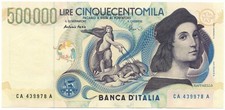 500000 LIRE BANCA D ITALIA RAFFAELLO LETTERA A 13/05/1997 SUP+