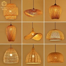 Natural Rattan Bamboo Ceiling Light Pendant Shade Wicker Easy Fit Lampshade