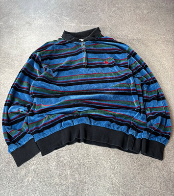 Carhartt Half-Zip Velour Sweatshirt Striped Pullover Y2K Workwear Size L XL