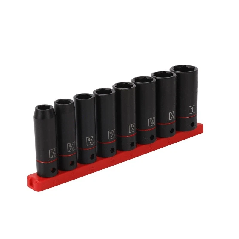9-Piece 1/2-Inch Drive Deep Socket Set Cr-V Steel Color Coded Sockets W/ Rail US - Image 4 of 4
