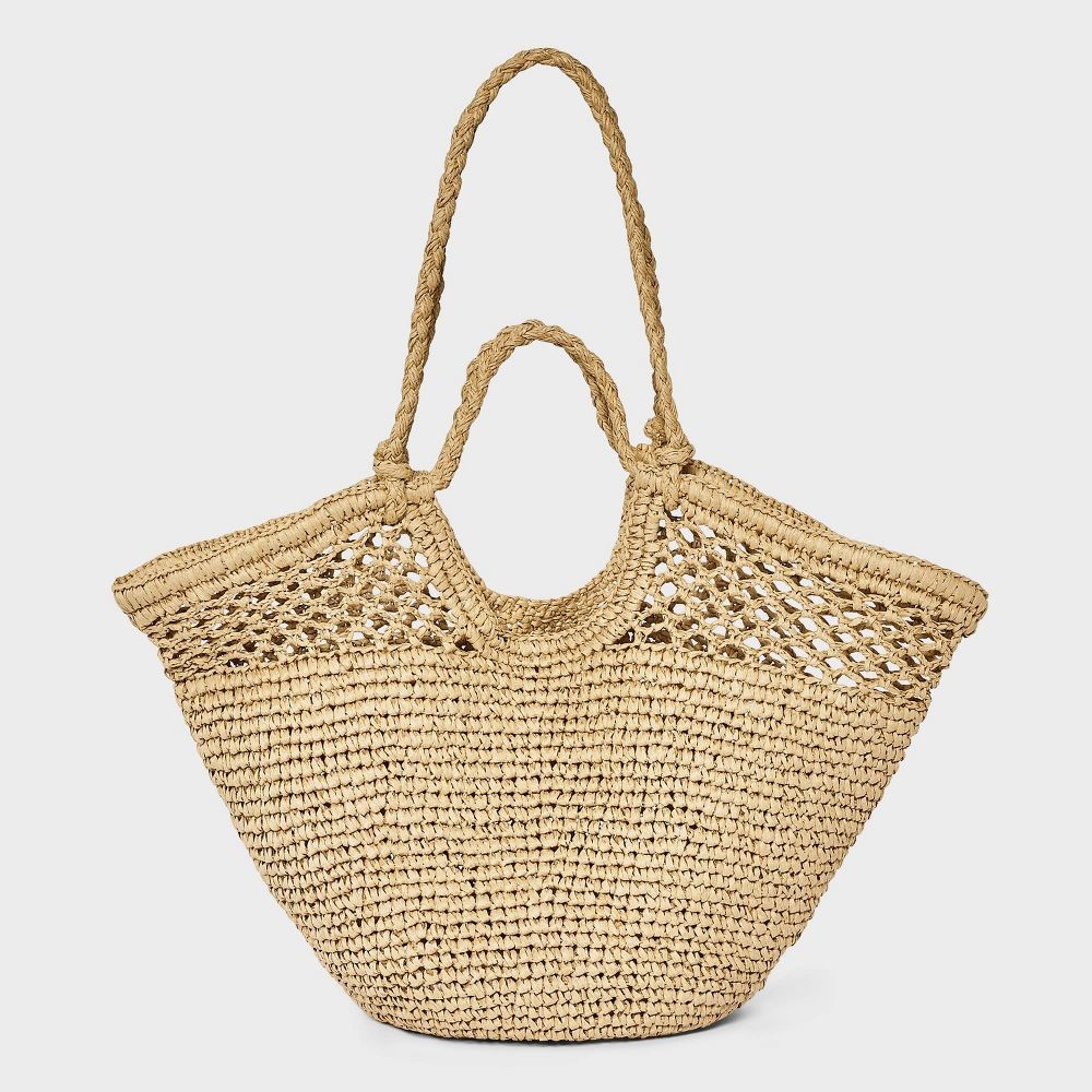 Straw Crochet Fan Tote Bag - A New Day Natural
