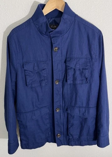 Tasso Elba Light Chore Coat Jacket Mens M Navy Blue Linen Blend Military Utility - product listing photo