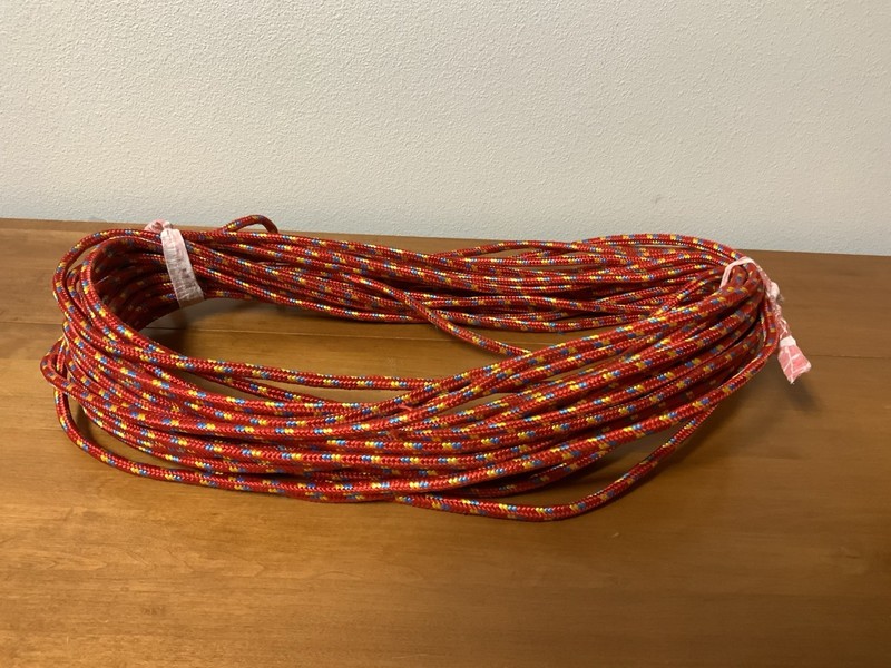 Vintage Climbing Rope 102 Ft. 3/8” Thick Red With Yellow And Blue Never Used