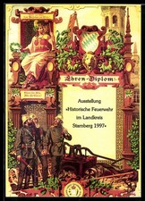 Artist postcard Starnberg, exhibition historical fire brigade, honorary diploma, 1997 