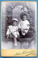 Photo, Large, Two Little Brothers with Hat, Hat, White Stuff, Sticks, Circa 1900!!!