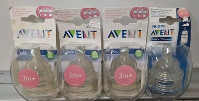 4 Packs 2-Pack  Philips AVENT Natural Bottle Nipple Medium Flow Nipple 3M+ New