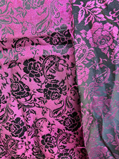 Hot Pink Black Floral Metallic Brocade Fabric By the Yard 50" Wide