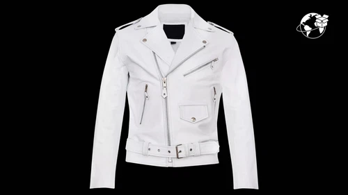 Men's Stylish Brando Casual White Leather Biker Jacket image 3